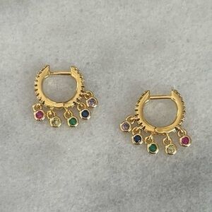 Gold Rainbow Crystal Fringe Beaded Huggie Hoop Earrings 

Brand New